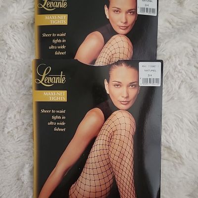 LEVANTE Maxi-Net Tights ultra wide fishnet stockings Natural 3/4 (L/XL) Lot Of 2